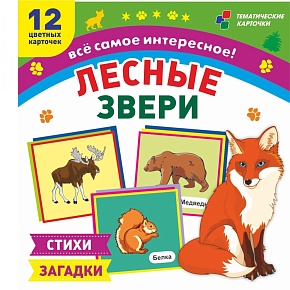 Лесные звери: 12 развивающих карточек с красочными картинками, стихами и загадками для занятий с детьми